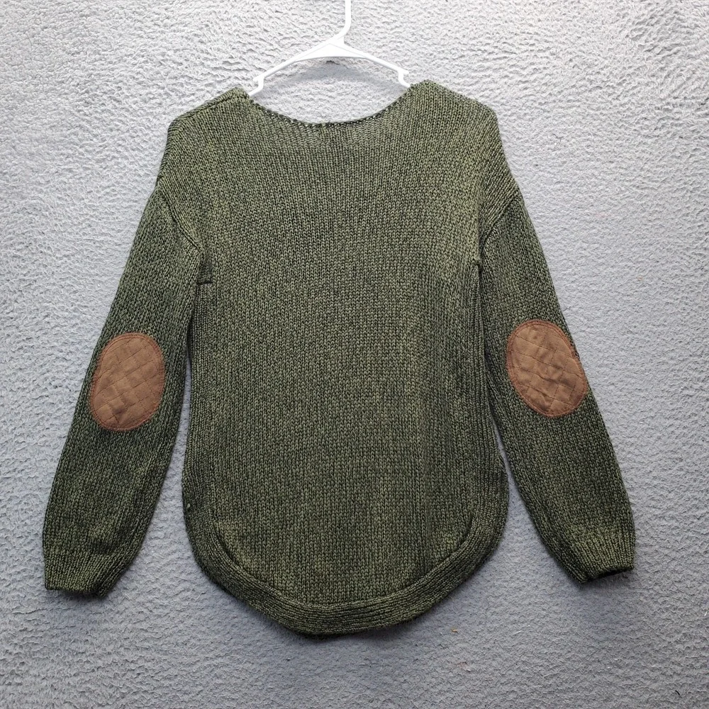 Cupcake Sweater Womens XS Green Knitted‎ Elbow Patch V-Neck Long Sleeve Pullover